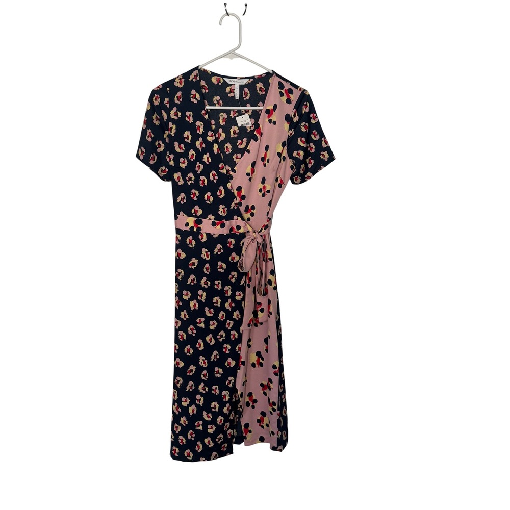 BCBGeneration Women XS Mixed Floral Print Wrap Dress Pink Navy XS TQA6257083